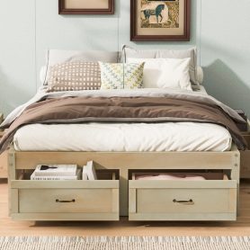 Full Size Platform Bed with 6 Storage Drawers