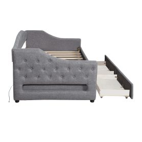 Upholstered Twin XL Size Daybed with LED Belt and 2 Drawers
