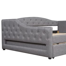 Upholstered Full XL Size Daybed with LED Belt and Trundle