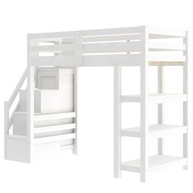 Twin Size Loft Bed with Shelves, Storage Staircase, Wardrobe and LED Light 39 Twin Size Loft Bed with Shelves, Storage Staircase, Wardrobe and LED Light
