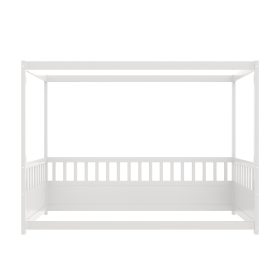 Twin Size Canopy Bed Frame With Guardrails For Kids