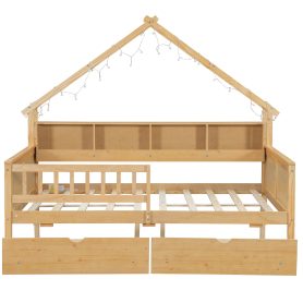 Wood Full Size House Platform Beds With Led, Storage Shelves, Drawers And Guardrail 38 Wood Full Size House Platform Beds With Led, Storage Shelves, Drawers And Guardrail