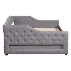 Upholstered Full XL Size Daybed with LED Belt and Trundle