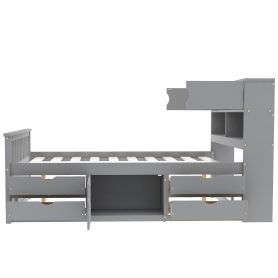 Full Size Captain Platform Bed Frame With Storage Bookcases, Shelves And Four Drawers