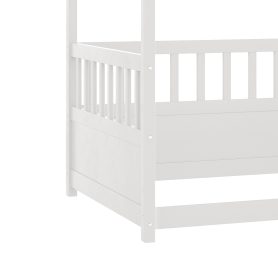 Twin Size Canopy Bed Frame With Guardrails For Kids