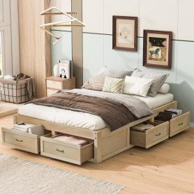Full Size Platform Bed with 6 Storage Drawers