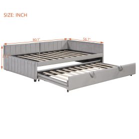 Full Size L-shaped Upholstered Daybed With Twin Size Pop Up Trundle