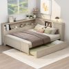 Full Size Wood Daybed with Storage Shelves and Trundle