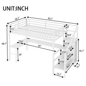 Metal Full Size Loft Bed With L-Shaped Desk, USB, Wardrobe And Adjustable Shelf
