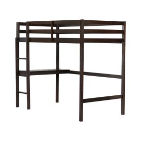 Twin Rubber Wood Loft Bed With Safety Guardrail, Built-in Desk, Ladder