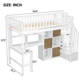 Wood Twin Size Loft Bed with Built-in Desk, LED, Storage Shelves, Cabinets and Staircase 34 Wood Twin Size Loft Bed with Built-in Desk, LED, Storage Shelves, Cabinets and Staircase