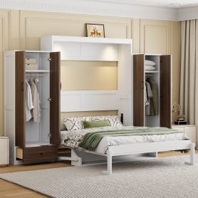 Full Size Murphy Bed Wall Bed with Closet, Drawers and Table