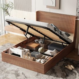 Wooden Platform Bed Frame With Lift Storage
