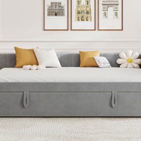 Full Size L-shaped Upholstered Daybed With Twin Size Pop Up Trundle