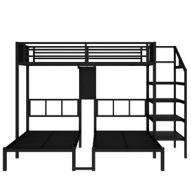 Twin XL over Twin & Twin Bunk Bed Metal Triple Bunk Bed with Desk & Shelves