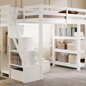 Twin Size Loft Bed with Shelves, Storage Staircase, Wardrobe and LED Light 30 Twin Size Loft Bed with Shelves, Storage Staircase, Wardrobe and LED Light