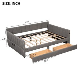 Queen Size Upholstered Platform Bed with USB and 2 Drawers