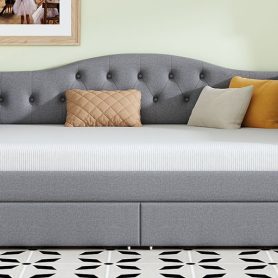 Upholstered Twin XL Size Daybed with LED Belt and 2 Drawers