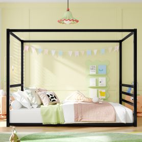 Queen Size Sunshade Floor Bed, Iron Double-size Bed Frame