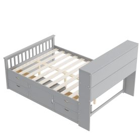 Full Size Captain Platform Bed Frame With Storage Bookcases, Shelves And Four Drawers