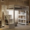 Twin Size Loft Bed with Shelves, Storage Staircase, Wardrobe and LED Light