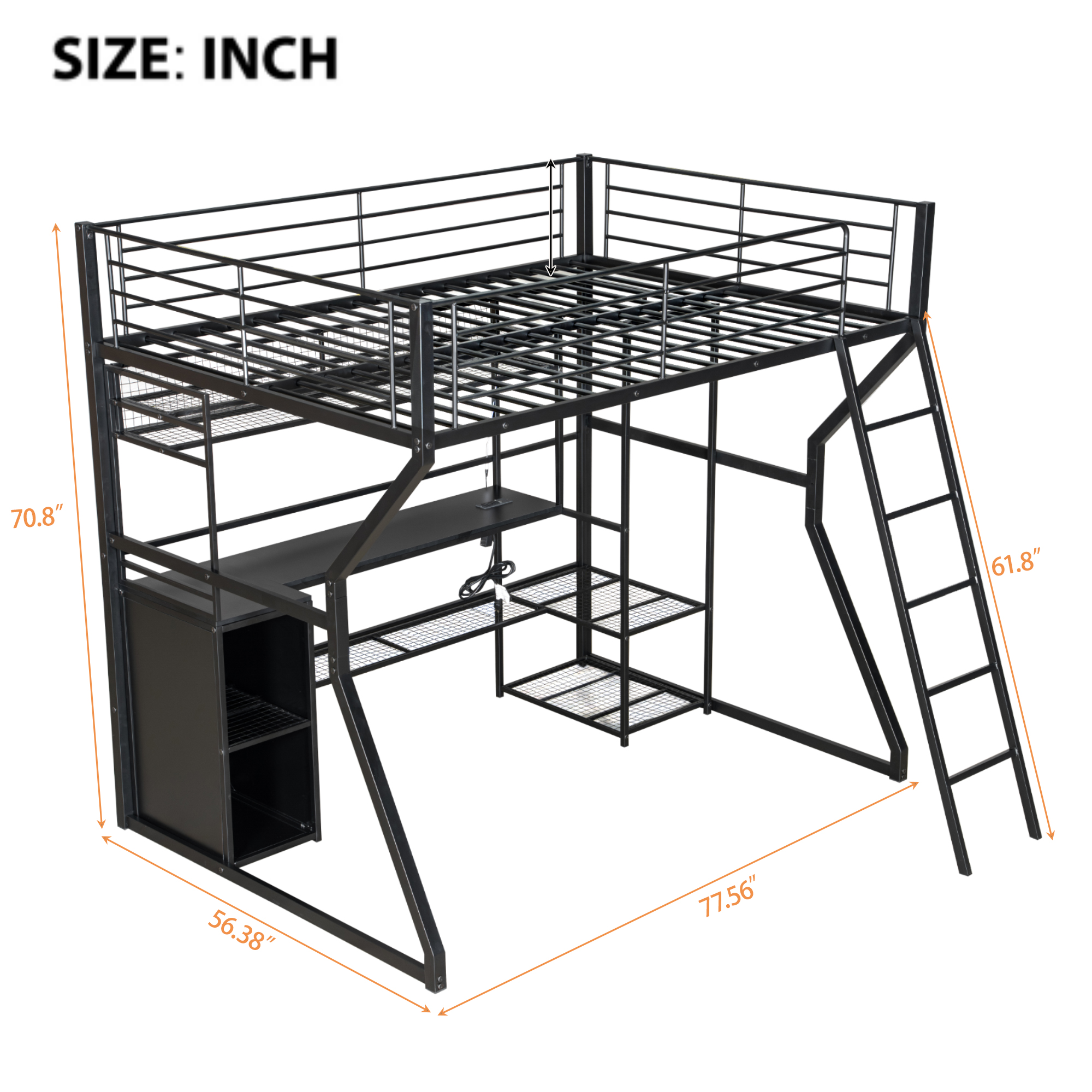 Full Size Metal Gaming Loft Bed with Built-in Work Station, Open Wardrobe, LED and Multiple Storage 7 Full Size Metal Gaming Loft Bed with Built-in Work Station, Open Wardrobe, LED and Multiple Storage