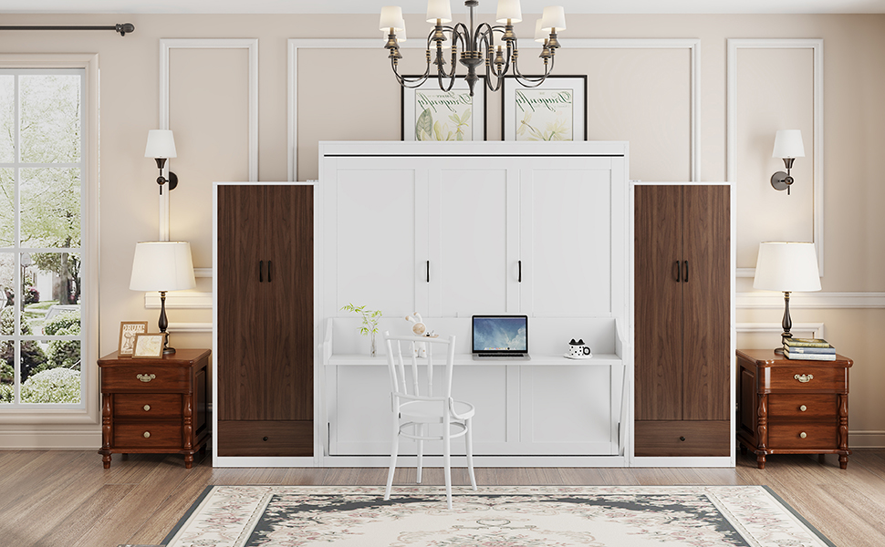 Queen Size Murphy Bed Wall Bed With Closet, Drawers And Table 17 Queen Size Murphy Bed Wall Bed With Closet, Drawers And Table