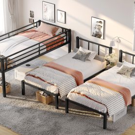 Metal Twin Xl Over Twin & Twin Bunk Bed For 3