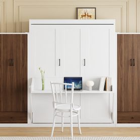 Full Size Murphy Bed Wall Bed with Closet, Drawers and Table