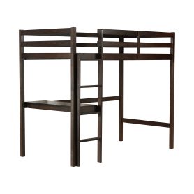 Twin Rubber Wood Loft Bed With Safety Guardrail, Built-in Desk, Ladder