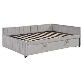 Full Size L-shaped Upholstered Daybed With Twin Size Pop Up Trundle