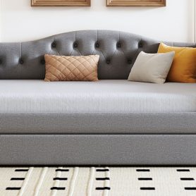 Upholstered Full XL Size Daybed with LED Belt and Trundle