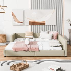 Queen Size & Twin XL Size Upholstered Platform Bed, Mother & Child Bed, PU Leather