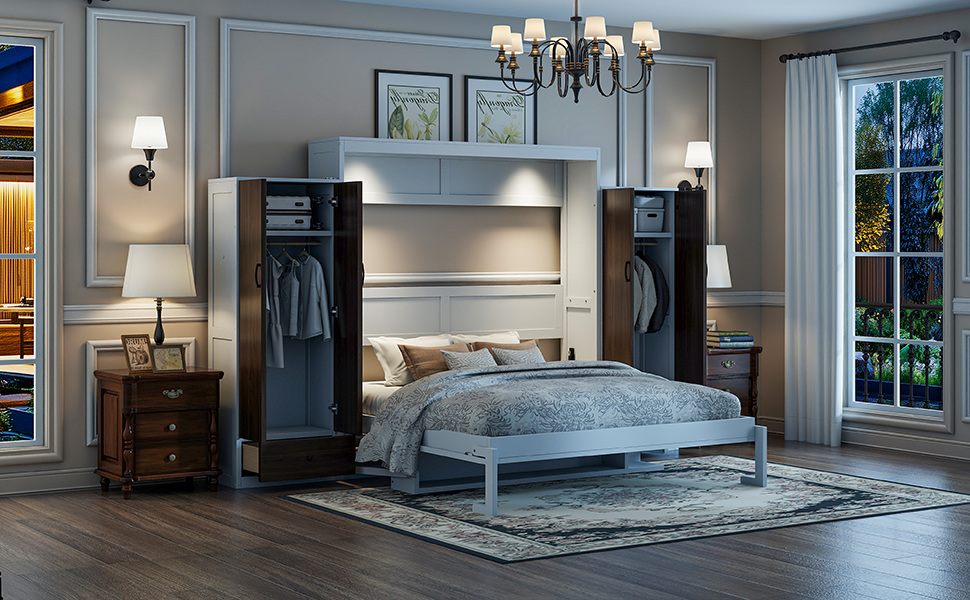 Queen Size Murphy Bed Wall Bed With Closet, Drawers And Table 18 Queen Size Murphy Bed Wall Bed With Closet, Drawers And Table