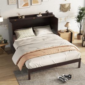 Queen Size Murphy Bed with Power Station and Rattan Panel