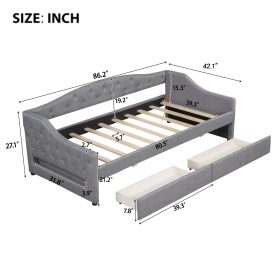 Upholstered Twin XL Size Daybed with LED Belt and 2 Drawers
