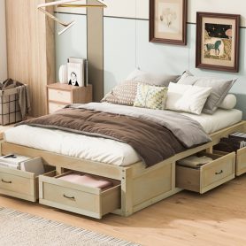 Full Size Platform Bed with 6 Storage Drawers