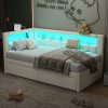 Upholstered Twin Size Platform Bed with USB Ports, 2 Drawers and LED Belt