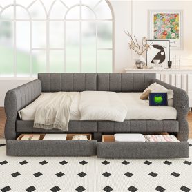Queen Size Upholstered Platform Bed with USB and 2 Drawers