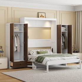 Full Size Murphy Bed Wall Bed with Closet, Drawers and Table