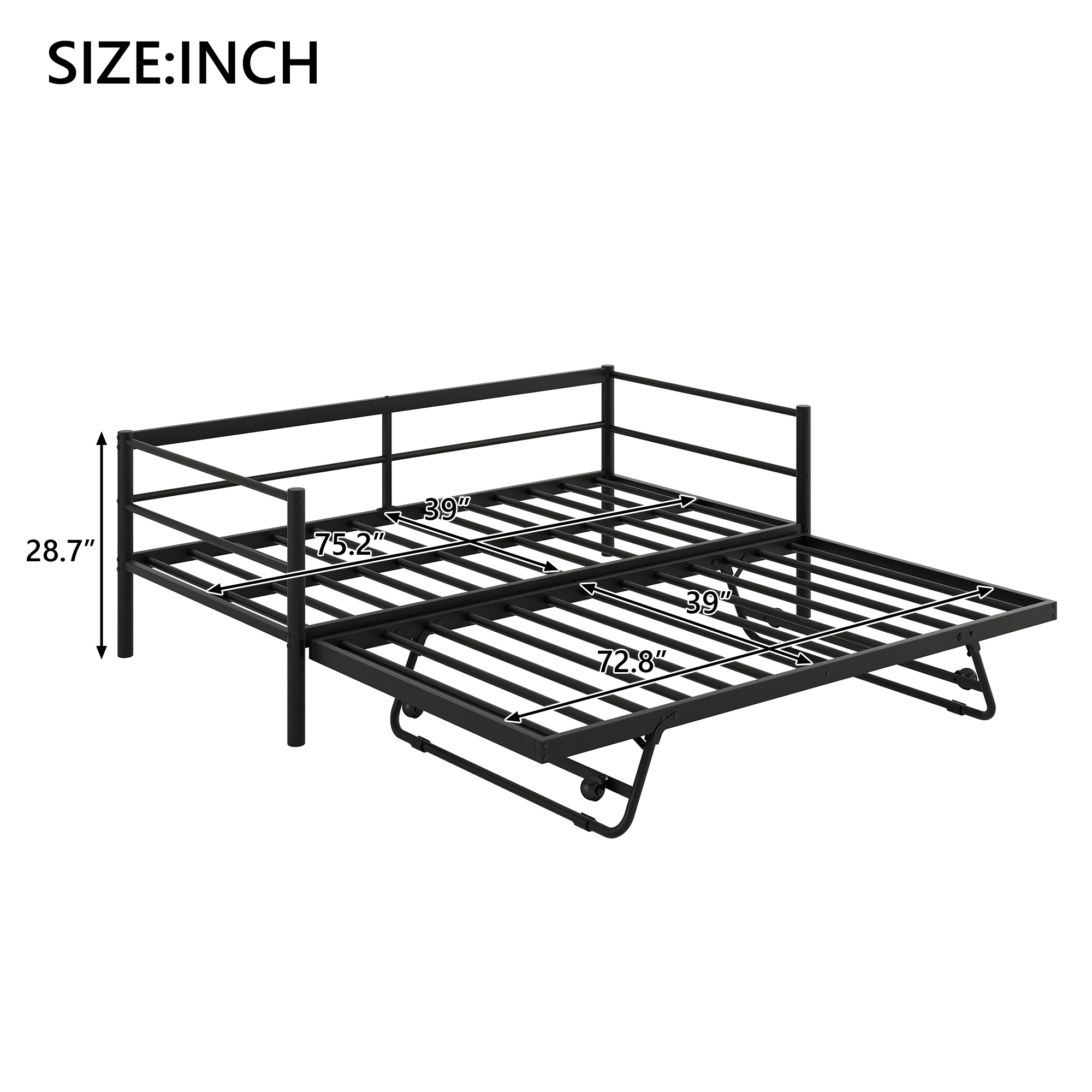 Twin Size Metal Daybed with LED and Adjustable Trundle 12 Twin Size Metal Daybed with LED and Adjustable Trundle