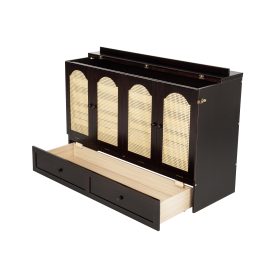 Queen Size Murphy Bed with Power Station and Rattan Panel