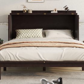 Queen Size Murphy Bed with Power Station and Rattan Panel