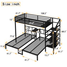Twin XL over Twin & Twin Bunk Bed Metal Triple Bunk Bed with Desk & Shelves