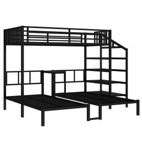Twin XL over Twin & Twin Bunk Bed Metal Triple Bunk Bed with Desk & Shelves