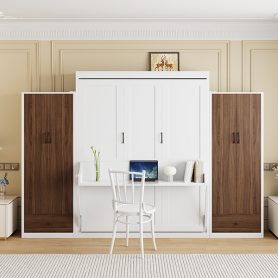 Full Size Murphy Bed Wall Bed with Closet, Drawers and Table