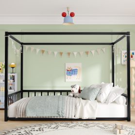 Full Size Sunshade Floor Bed, Iron Double-Size Bed Frame