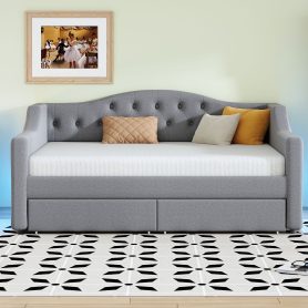Upholstered Twin XL Size Daybed with LED Belt and 2 Drawers