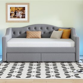 Upholstered Twin XL Size Daybed with LED Belt and 2 Drawers
