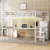 Metal Full Size Loft Bed With L-Shaped Desk, USB, Wardrobe And Adjustable Shelf